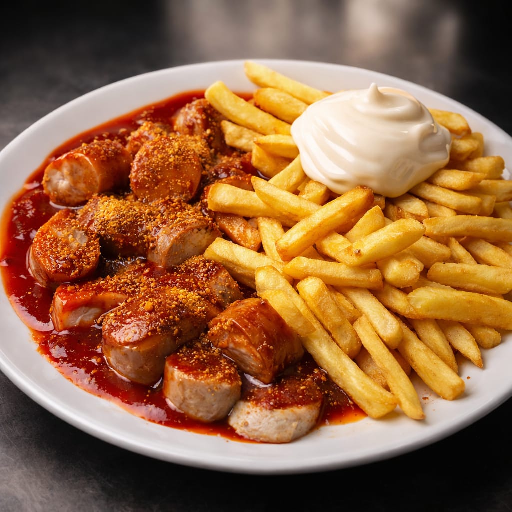 Currywurst Pommes Mayo